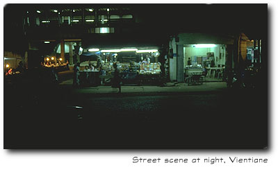 Nightime street scene, Vientiane