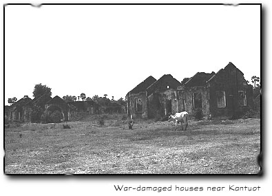 War-damaged buildings near Kantuot