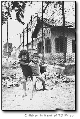 Children in front of T3 prison, Phnom Penh