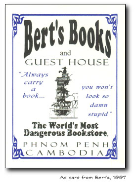 Ad card from Bert's Books and Guesthouse