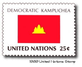 United Nations stamp from 1989 with Khmer Rouge flag